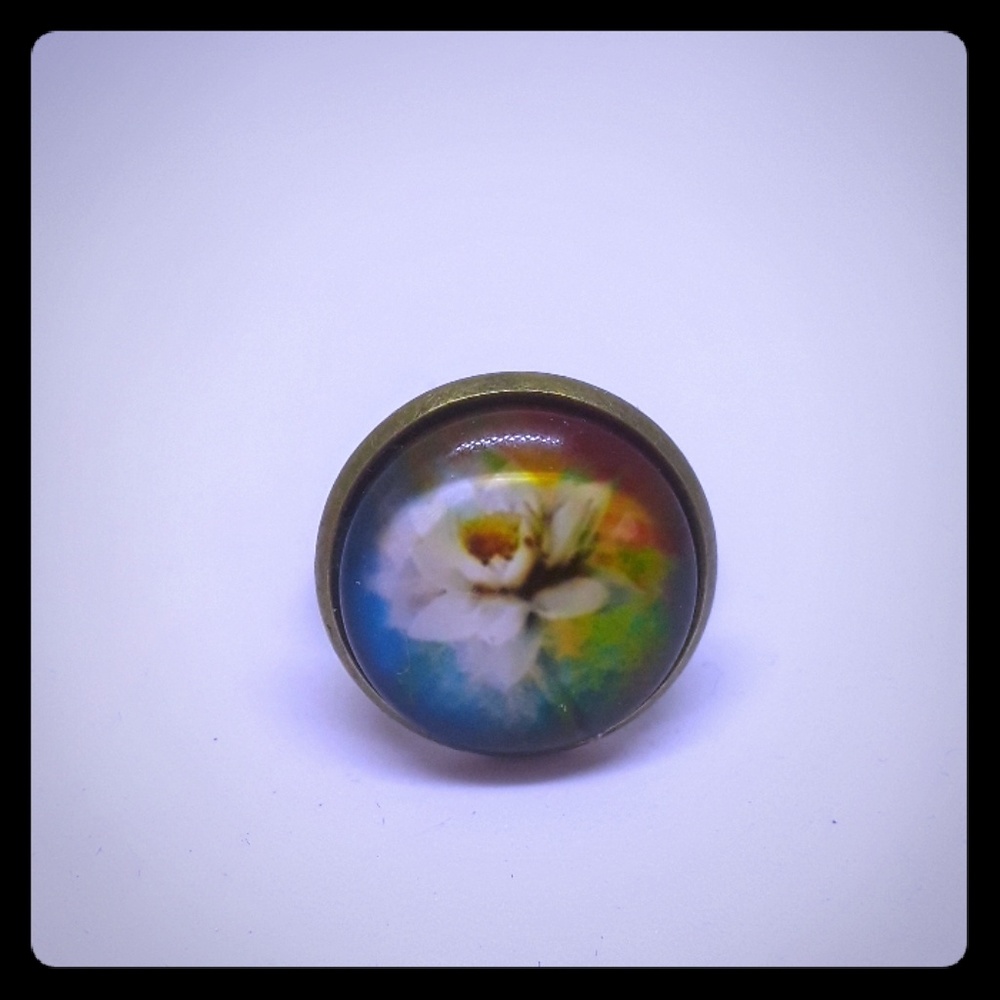 Multi Color flower Bronze Ajustable Ring